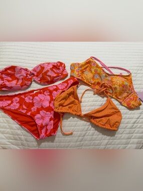 Wild Fable Vibrant Floral Bikini Tops and bottoms- Pink & Orange Mix